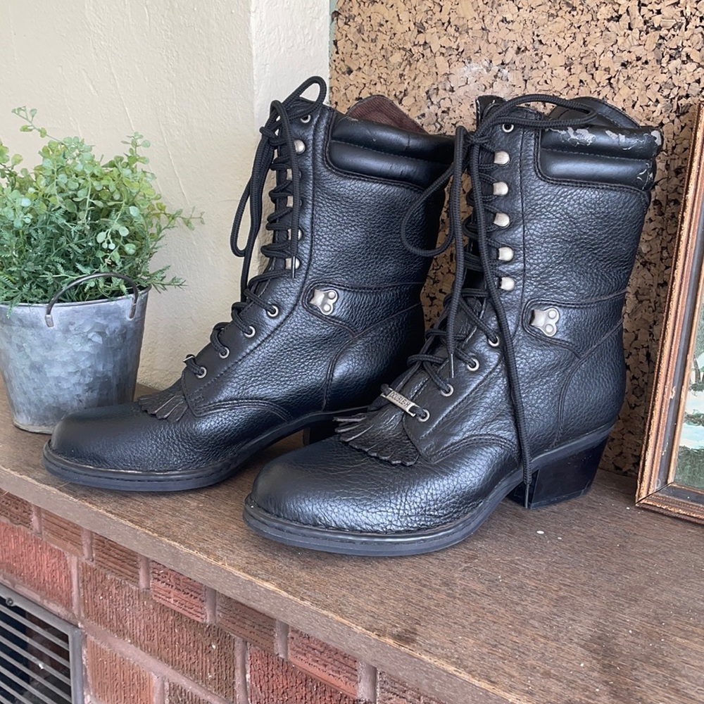 Double H Lace Up Black Boots